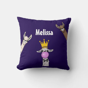 3 Cute Llama Faces Cartoon Illustration Cushion