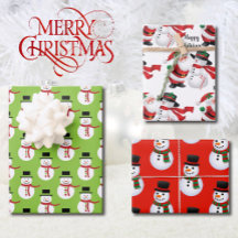 3 Cute Snowman & Santa Christmas Wrapping Paper