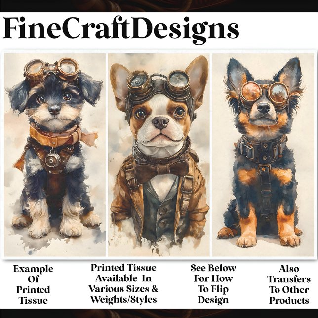 3 Cute Steampunk Dogs Group 2 CB5 Decoupage Tissue Paper (Creator Uploaded)