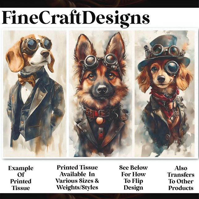 3 Cute Steampunk Dogs Group 3 CB6 Decoupage Tissue Paper (Creator Uploaded)