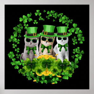 3 Cute Three Cats St Patrick Gift Kitty Irish Poster