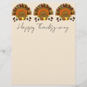 3 Cute Turkeys In a Row Thanksgiving Stationery