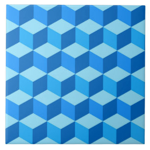 3-D Boxes, Sapphire and Sky Blue  Tile