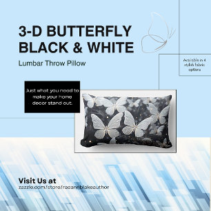3-D Butterfly Black & White Lumbar Throw Pillow