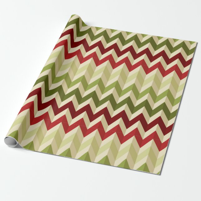 3-D Illusion Zig Zag in Warm Christmas Colours Wrapping Paper (Unrolled)