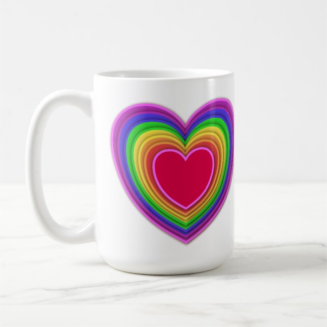 3-d Layered Hearts in Rainbow Colours  Coffee Mug (Left)