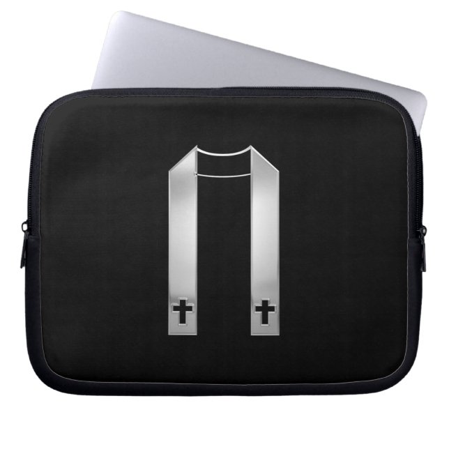 3-D Look Silver Priest's Stole Laptop Sleeve (Front)