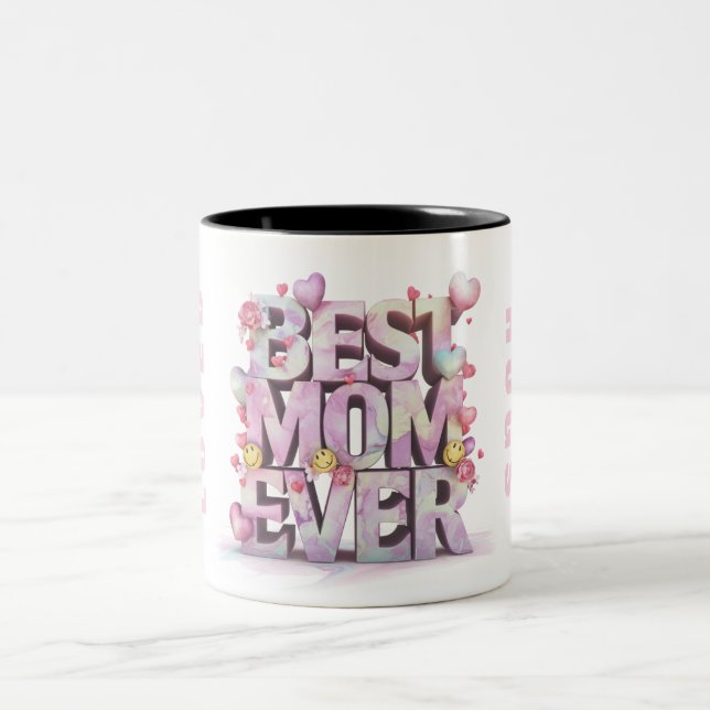*~* 3-d Loved Hugs Mother Day Heart + Flowers AP72 Two-Tone Coffee Mug (Center)