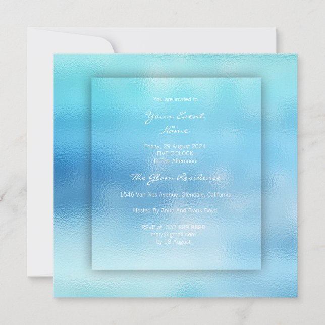 3-D Ombre Ocean Sky Blue Beach OCcean Glass Invitation (Front)