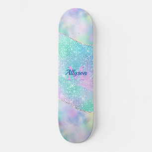 3-D Pink Monogram, Name, Iridescent Sparkle Skateboard