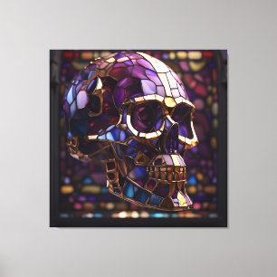 3-D Skull, Purple, Faux Stained-Glass, Reaper, Canvas Print