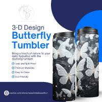 3-D White Butterflies Thermal Tumbler