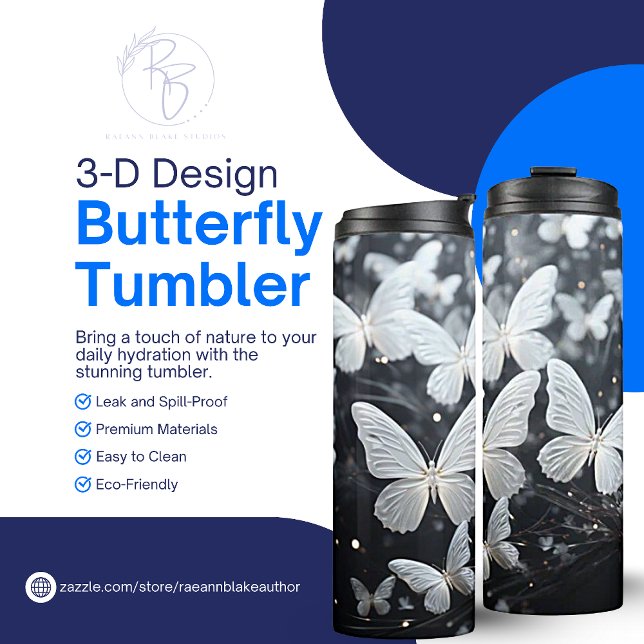 3-D White Butterflies Thermal Tumbler (Creator Uploaded)