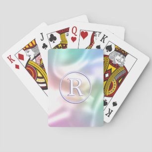 3-D White Monogram in Circle, Iridescent Playing Cards