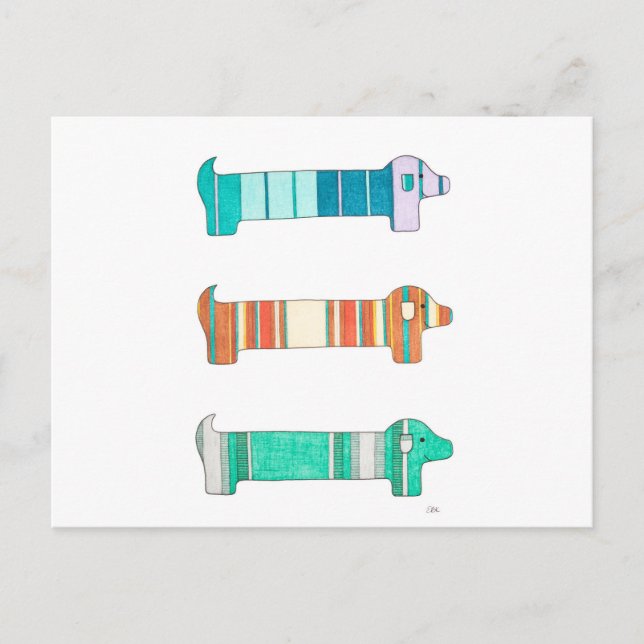 3 Dachshund Colour Study #1 Postcard (Front)