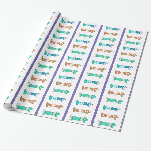 3 Dachshund Colour Study #1 Wrapping Paper (Unrolled)