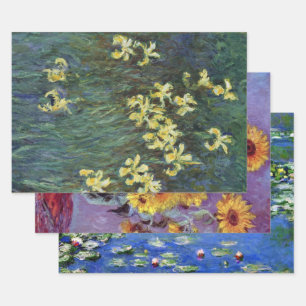 3 Different Flower Paintings by Claude Monet Wrapping Paper Sheet