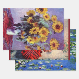 3 Different Flowers Paintings by Claude Monet Wrap Wrapping Paper Sheet