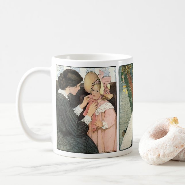 3 Different Illustrations by Jessie Willcox Smith Coffee Mug (With Donut)
