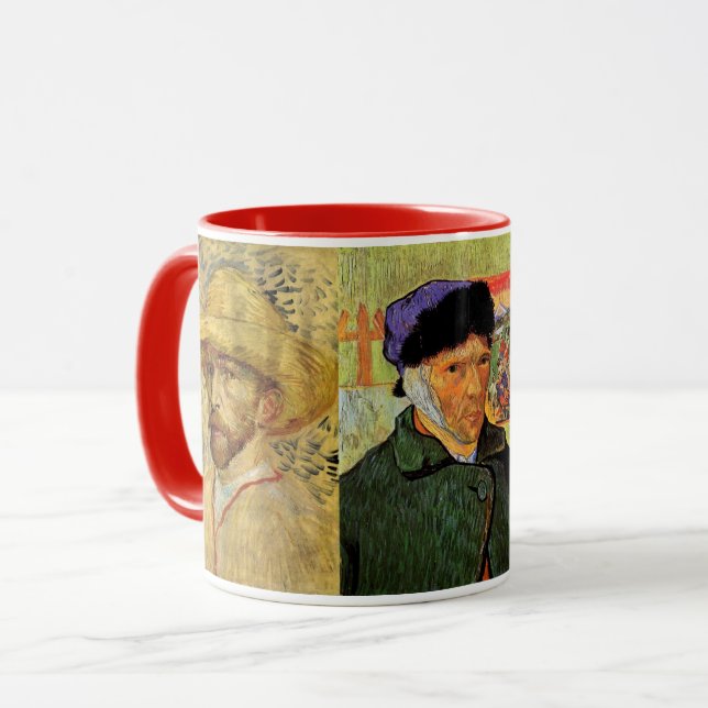 3 different Van Gogh Self Portrait Paintings Mug (Front Left)