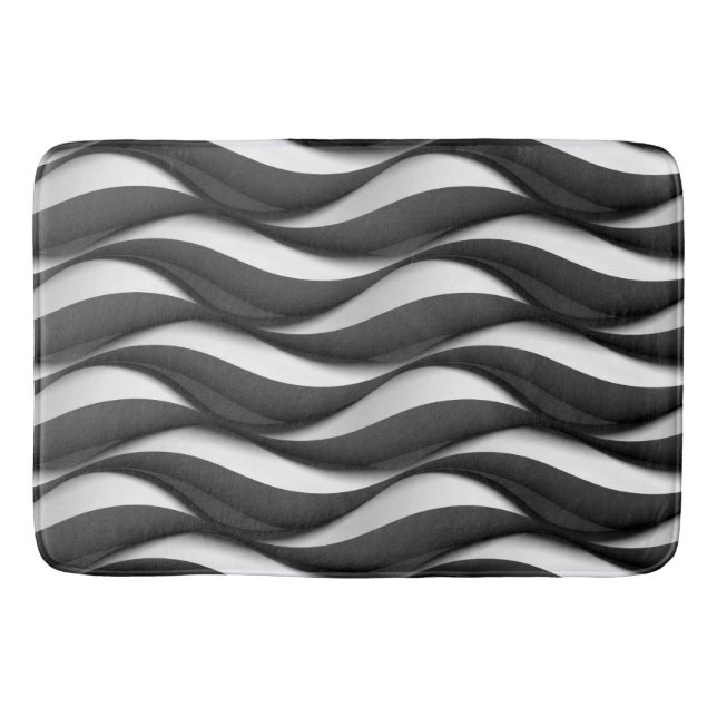 3 Dimensional Wavy Black and White Pattern Bath Mat (Front)