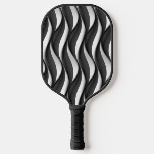 3 Dimensional Wavy Black and White Pattern Pickleball Paddle