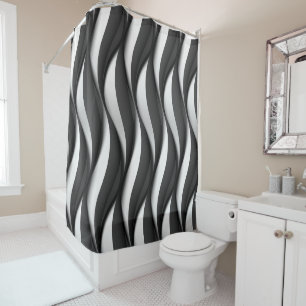 3 Dimensional Wavy Black and White Pattern Shower Curtain