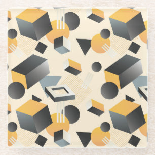 3-Dimential Shapes, Boxes, Cubes, & Triangles Glass Coaster