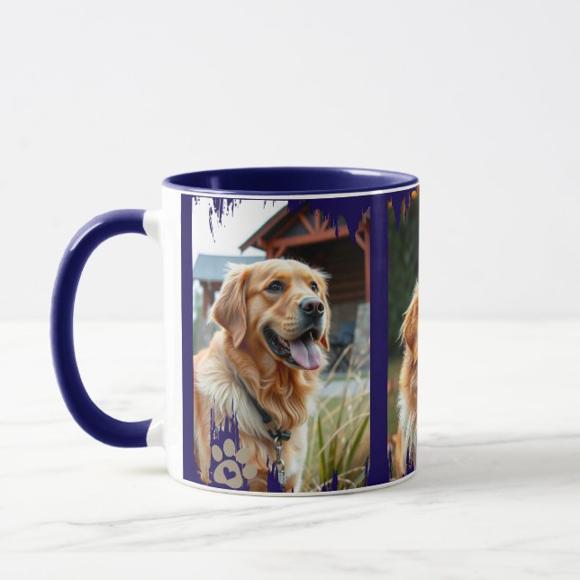 3 Dog Photos Heart Pawprints Gift Mug (Left)