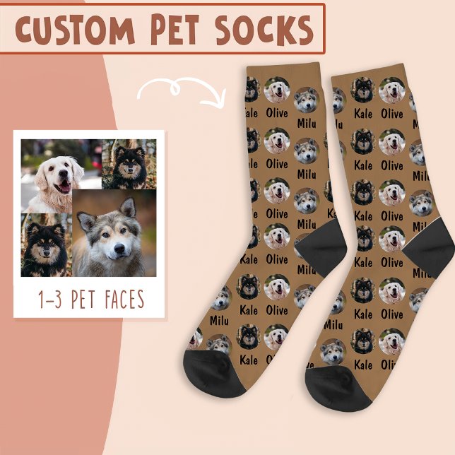 3 Dogs 3 Names Personalised Dog Photo on Brown Socks (Creator Uploaded)