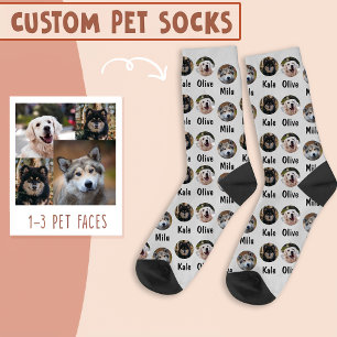 3 Dogs 3 Names Personalised Dog Photo on Grey Socks