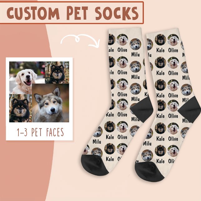 3 Dogs 3 Names Personalised Dog Photo on Ivory Socks (Creator Uploaded)
