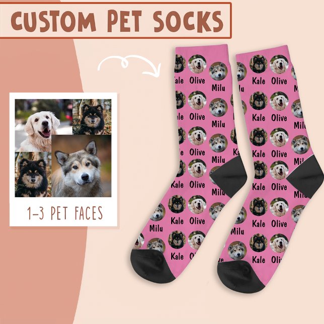 3 Dogs 3 Names Personalised Dog Photo on Pink Socks (Creator Uploaded)