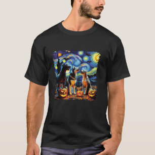 3 Dogs Halloween Van Gogh Starry Night Fall Pumpki T-Shirt