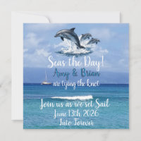 3 Dolphins Ocean Wedding Invite Seas the Day