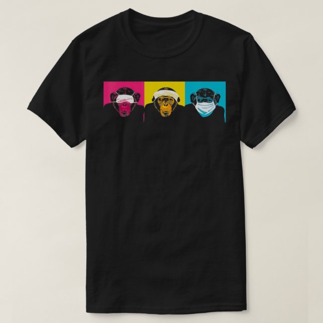 3 Don't See Hear Speak Monkeys No Evil Wise Chimpa T-Shirt (Design Front)