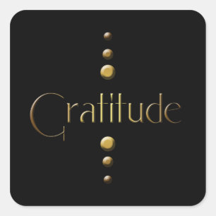 3 Dot Gold Block Gratitude & Black Background Square Sticker