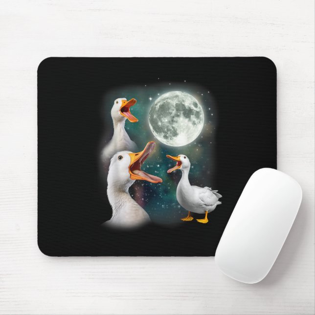3 Ducks Howl At Moon Funny Weird Cursed Pekin Duck Mouse Pad (With Mouse)