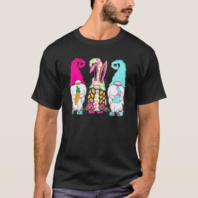 3 Easter Gnomes Pastel Spring Bunny Ears Rabbit T-Shirt (Front)