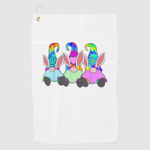3 Easter Hippie Gnomes Tie Dye Spring Bunny Ears R Golf Towel