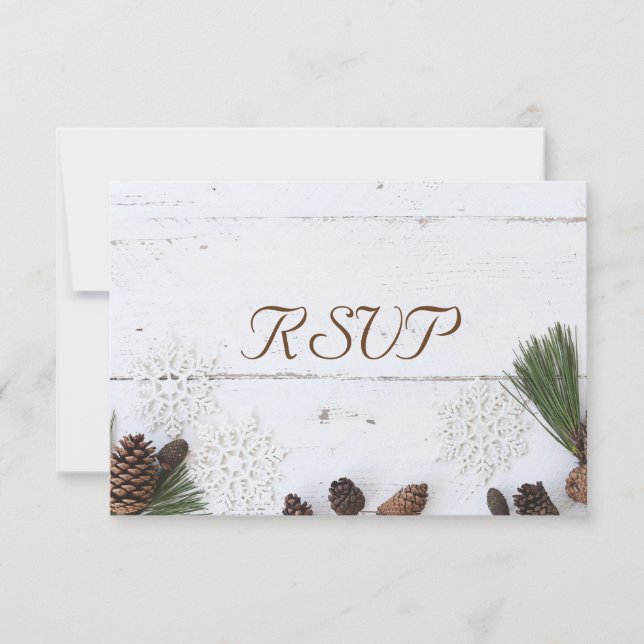 3 Entree Choice Winter Pinecone and Snowflake RSVP (Front)