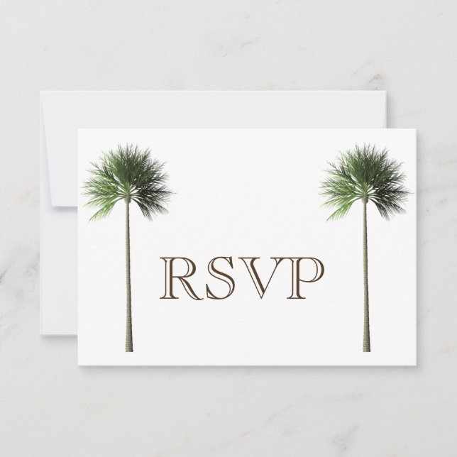 3 Entree Tropical Palm Tree Menu RSVP Wedding Card (Front)