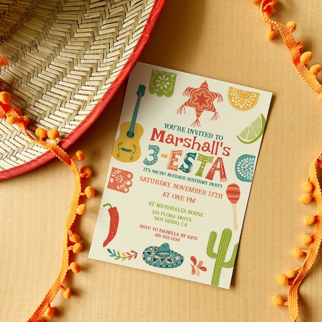 3-Esta Mexican Themed Boys 3rd Birthday Party Invitation (Creator Uploaded)