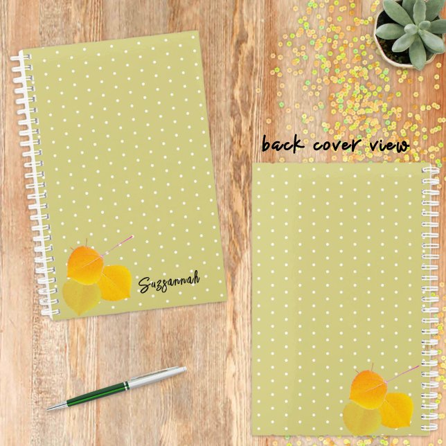 3 Fall Aspens Leaves on White Polka Dot Pattern Planner (Start scheduling with this personalized planner featuring an autumn leaf front and back cover.)