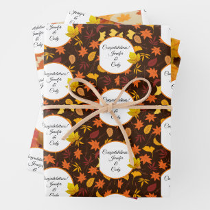 3 Fall Wedding Autumn Leaves Add Names Glossy Wrapping Paper Sheet
