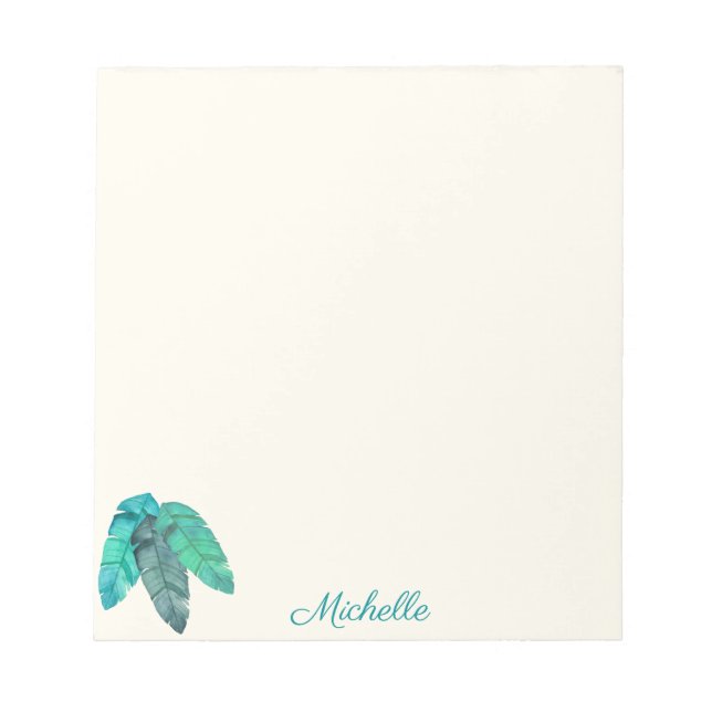 3 Feather Watercolor Simple Off-white Add Name Notepad (Front)