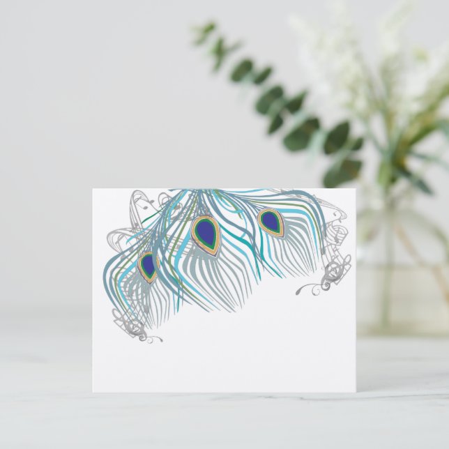 3 Feathers Peacock Birds Wedding Response Card (Standing Front)
