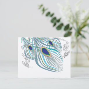 3 Feathers Peacock Birds Wedding Response Card
