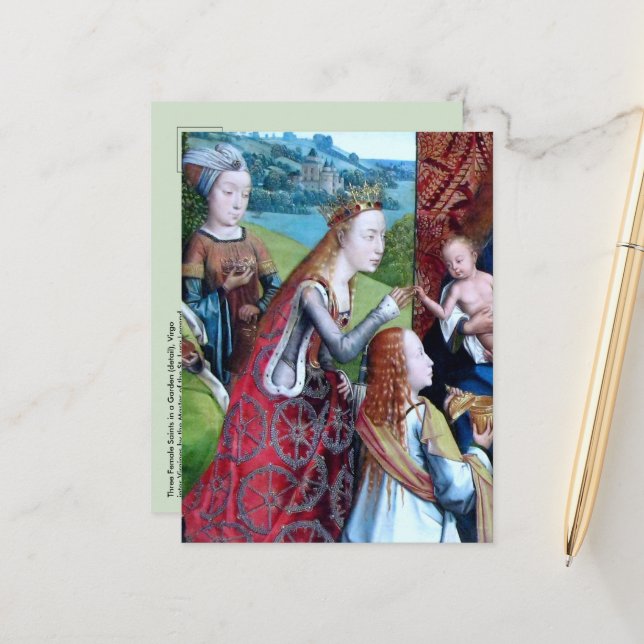 3 Female Saints in a Garden (detail; M 070) Postcard (Front/Back In Situ)