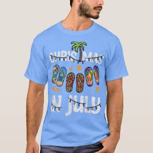 3 Flip Flops Christmas In July Summer Xmas Beach W T-Shirt